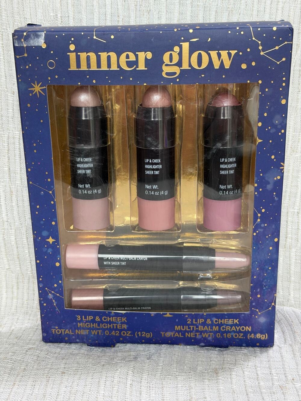 Inner Glow Lip & Cheek 3 Highlighters & 2 Multi-Balm Crayons 5-Piece Set